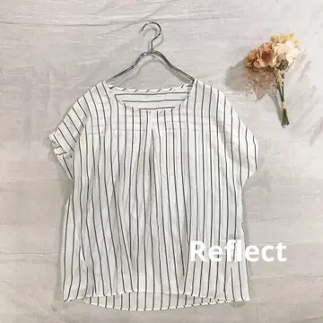 Reflect 리플렉트 반팔 시어 블라우스 스트라이프 셔츠 화이트 9