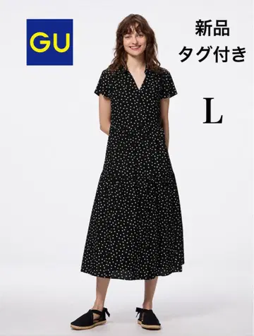 지유 티어드 원피스(반팔) Z 도트 무늬 L