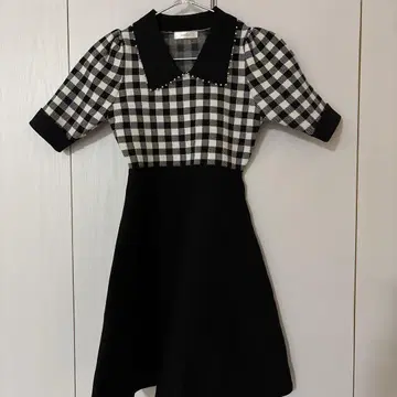 evelyn 깅엄 펄 니트 OP