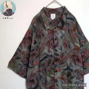 패턴 셔츠 올 패턴 레이온 100% 레어 디자인 아트 패턴 빅 실루엣 L