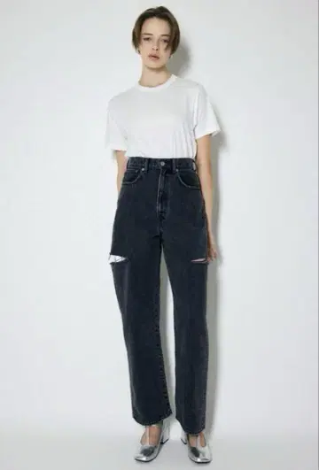 MOUSSY 허벅지 슬릿 블랙 루즈 스트레이트 25