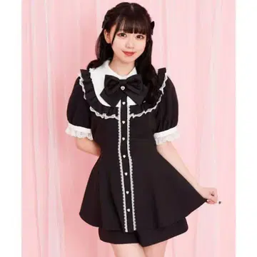 시크릿허니 레이스 옷깃 더블 프릴 요크 셋업 블랙 블랙