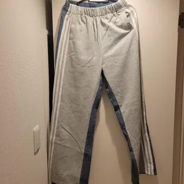 그레이와 데님 와이드 레그 팬츠