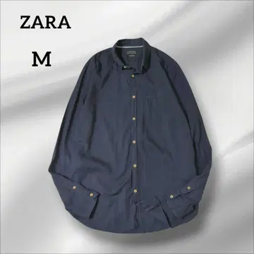 ZARA MAN 슬림 핏 긴팔 셔츠 가슴 포켓 부착 네이비 M