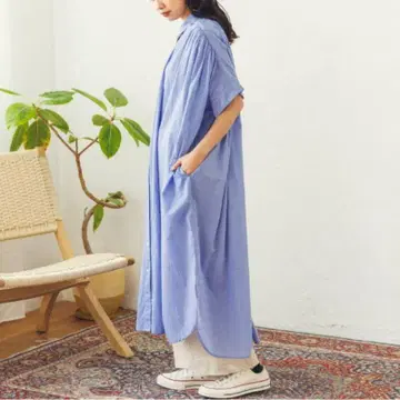 새상품 택 포함 Noia 백 개더 셔츠 원피스 블루 넉넉한