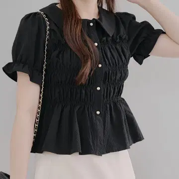 개더링 반팔 블라우스