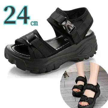 통굽 스포츠 샌들 블랙 24cm 쿠션 샌들 루