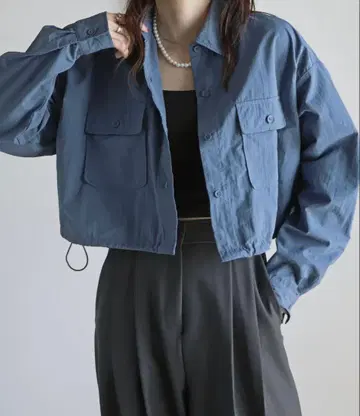 코우로 COURO 나일론 오버 숏 셔츠 블루