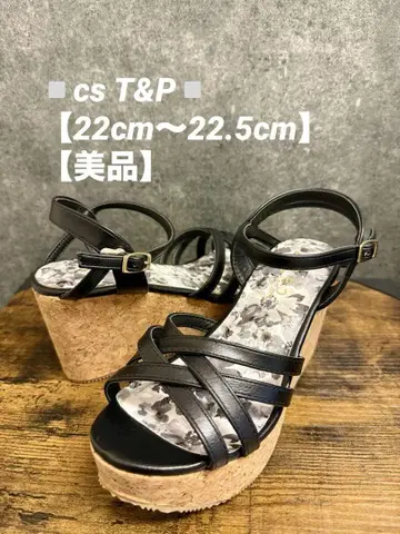 새상품급 cs T&P 크로스 스트랩 샌들 웨지 통굽 22cm