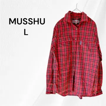 MUSSHU 무슈 체크 플란넬 셔츠 긴팔 셔츠 L 레드 100% 모직