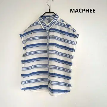 MACPHEE 면 린넨 소재 슬리브리스 셔츠 화이트와 파랑 보더 일본제