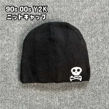 Y2K 00s 해골 니트 캡 비니 블랙 해외 남녀 공용 새상품급