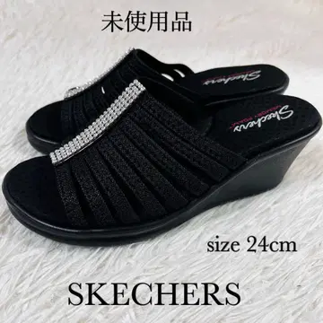 미사용품 Skechers 비쥬 장식 웨지 샌들 24cm 블랙