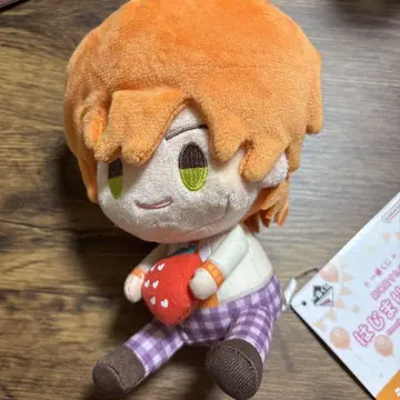 딸기를 든 오렌지 컬러 봉제 인형