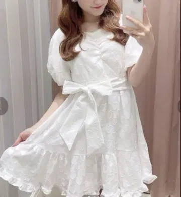 evelyn 2022 하트 튜닉 미니 원피스 화이트
