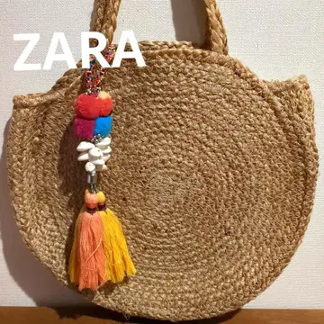 ZARA 주트 원형 백 바스켓 백 오리지널 태슬 포함