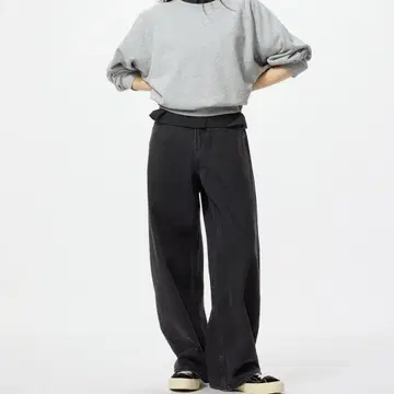 유니클로 배기 커브 청바지 22 짧은 기장 다크 그레이