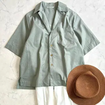 오라리 WASHED FINX HERRINGBONE 반팔 카키 rh6