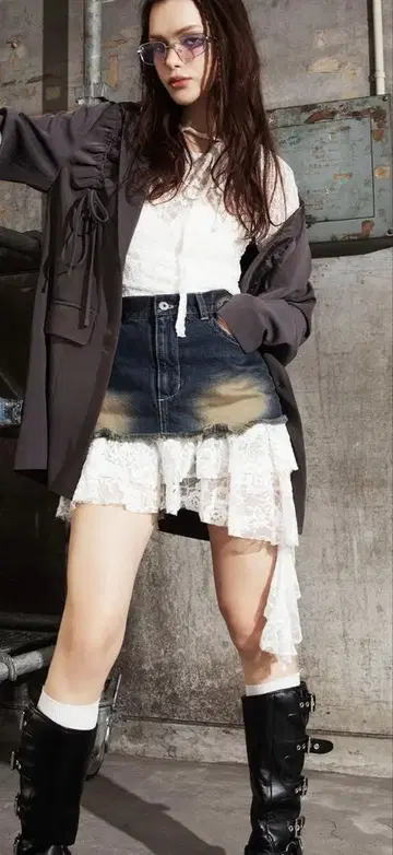 SPIRALGIRL 데님 레이스 스커트