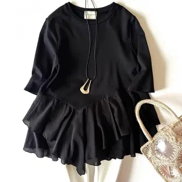 극품 유나이티드 애로우즈 페플럼 티어드 티셔츠 블랙 블랙 일본제