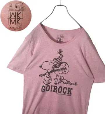 스누피 우드스탁 기타 고유명사 GO! ROCK 핑크 티셔츠