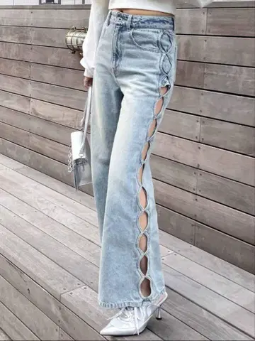 SPIRALGIRL 사이드 오벌 홀 데님