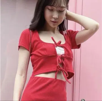 허니 미 허니 퍼프 소매 리본 리브 톱