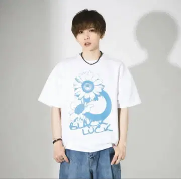 BLACKLUCK 타케야키 쇼 플라워 프린트 티셔츠 L WHITE