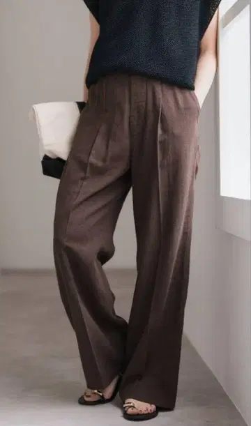 Spick&Span 하이브리드 라미 1턱 팬츠 40 브라운