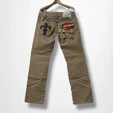 RED PEPPER ED HARDY 치노 팬츠 콜라보 자수 해골
