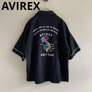 AVIREX 수베니어 셔츠 오픈 카라 자수 베트남 호랑이 블랙