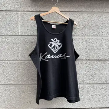 90s USA제 블랙 프린트 탱크탑 모노톤 XL 빈티지