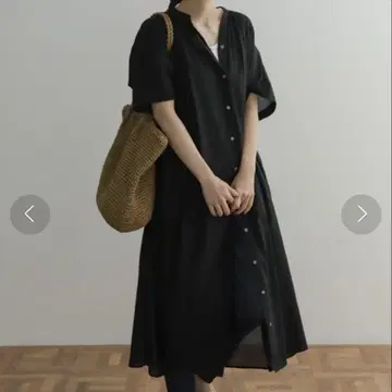 어반 리서치 도어스 코튼 보일 하프 슬리브 원피스 블랙