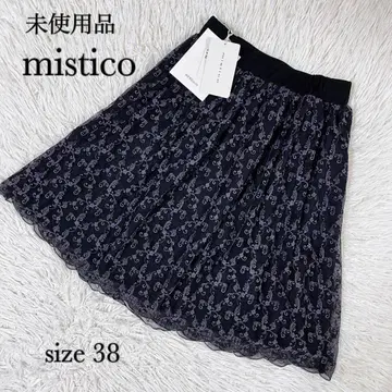 미사용품 mistico 미스티코 플레어 자수 허리밴딩 스커트 38