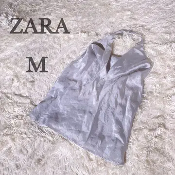자라 ZARA 홀터넥 탱크탑 새틴 실버 오픈 백