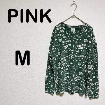 핑크 여성용 롱 T 긴팔 홀리데이 크리스마스 그린 M