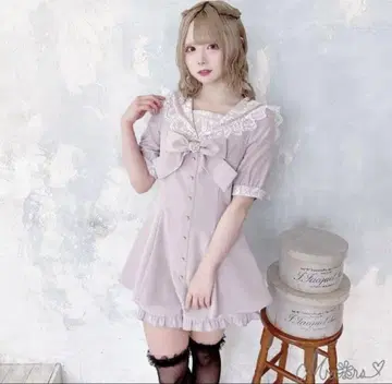 MARS 펄 하트 리본 세일러 셋업 핑크