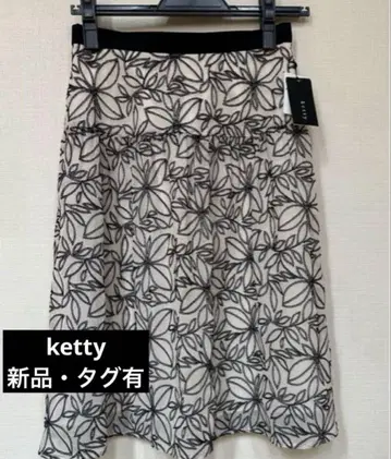새상품 ketty 케티 플레어 스커트 꽃무늬 자수 쉬폰 아이보리