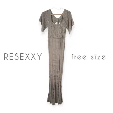 RESEXXY 롱 원피스 크로셰 머메이드 반팔 니트 등 오픈