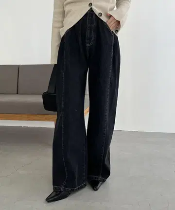 CAPRICIEUX LE'MAGE 사이드 턱 데님 38 블랙