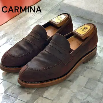 새상품급 레어 CARMINA 오일드 가죽 코인 로퍼 다크 브라운 9
