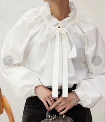 crie conforto 넥 개더링 블라우스 보타이 리본