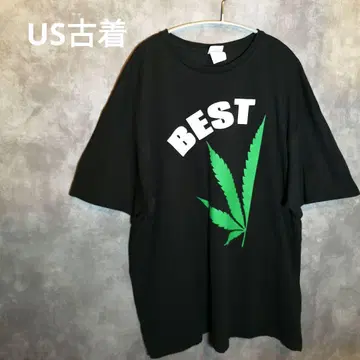 US 구제 의류 DELTA BEST 마리화나 그래픽 프린트 티셔츠 블랙