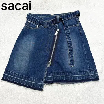레어 sacai 사카이 데님 비대칭 스커트 지퍼 블루 1