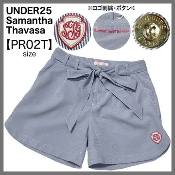 사만다 타바사 UNDER25 골프 팬츠 스트라이프 리본 벨트 블루 계열