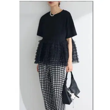 휘핑 튤 티어드 티셔츠 블랙 frene 후라네