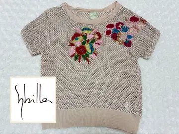 레어 새상품급 시빌라 Sybilla 꽃 자수 시스루 니트