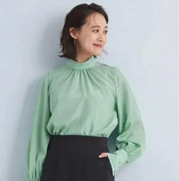 라임 컬러 긴팔 블라우스 프리 사이즈