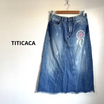 티티카카 데님 롱 스커트 드림 캐처 자수 A 라인 사이즈 M