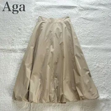 아가 aga 새상품급 허리밴딩 벌룬 롱 스커트 광택 플레어